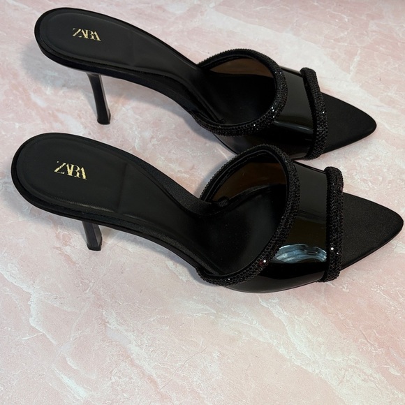 Zara Black Women's Heeled Mules patent leather & sequins - Picture 4 of 6